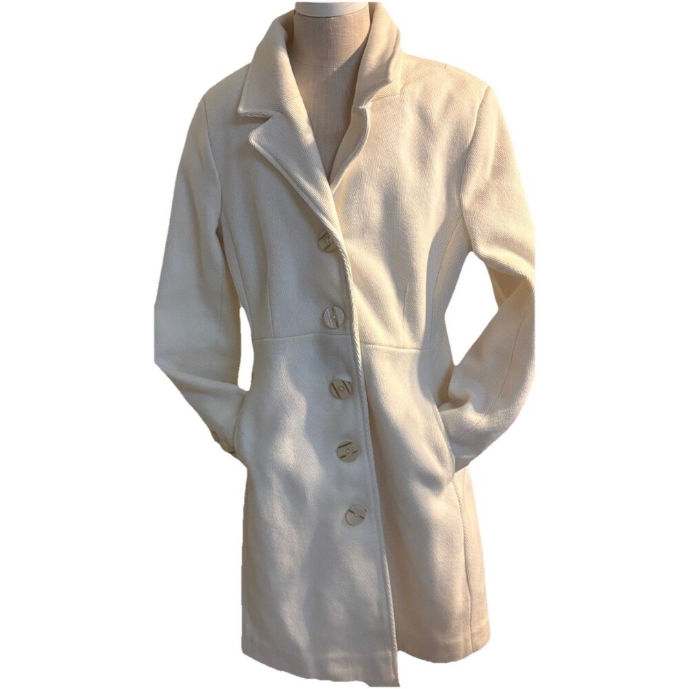 VTG Late 90’s Y2K Old Navy Ivory Cream Peacoat Button Down Wool Blend Coat Sz M